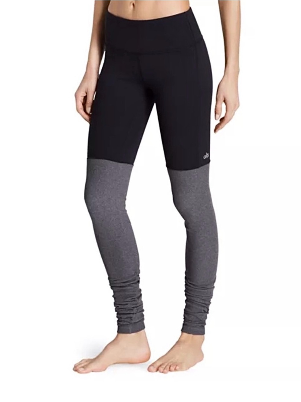 Alo Yoga Goddess High-Waist Colorblock Legging Black Gray Ruched Sides X-Large